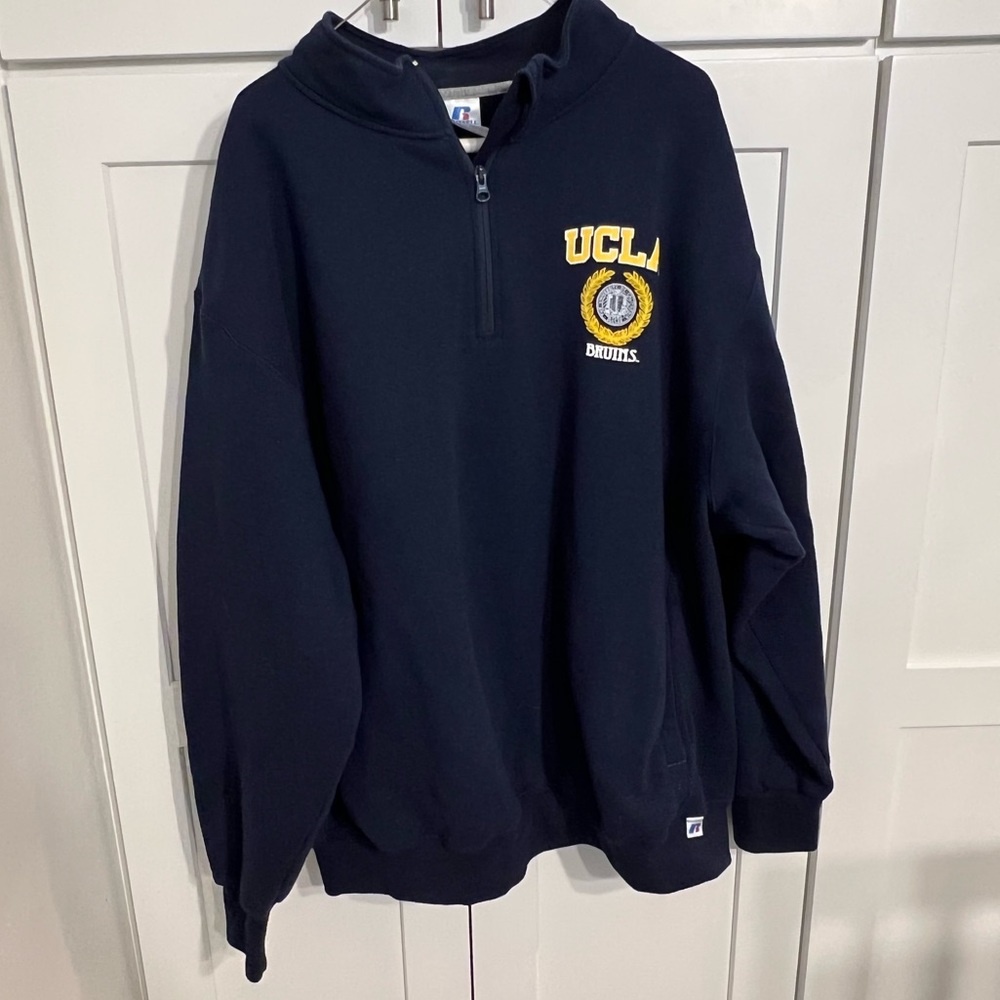 UCLA Bruins Navy 1/4 zip Sweater; Russell brand; good condition; worn twice; XXL
